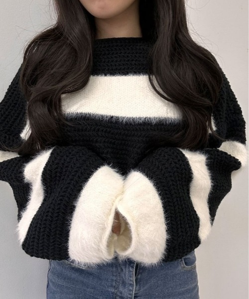 kirakiraShop(キラキラショップ)の「ラウンドネック ニット ファー ドッキング トップス(ニット/セーター・レディース・ブラック/ブラウン・FREE)」の20枚目の写真