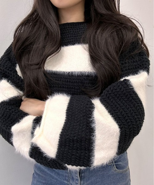 kirakiraShop(キラキラショップ)の「ラウンドネック ニット ファー ドッキング トップス(ニット/セーター・レディース・ブラック/ブラウン・FREE)」の21枚目の写真