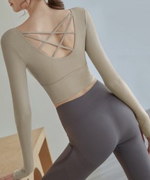 HYSSHOP（エイチワイエスショップ）の「レディース バックダブルクロスカップ付きヨガピラティスウェアトップス[トレーニングウェア ジムウェア ピラティスウェア]（その他トップス）」