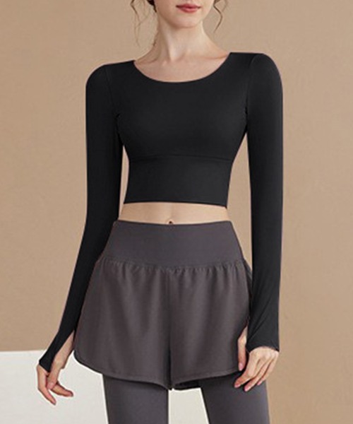 HYSSHOP（エイチワイエスショップ）の「レディース バックダブルクロスカップ付きヨガピラティスウェアトップス[トレーニングウェア/ジムウェア/ピラティスウェア]（その他トップス・レディース・ピンク/ベージュ/ブラック・XL/L/M/S）」の4枚目の写真