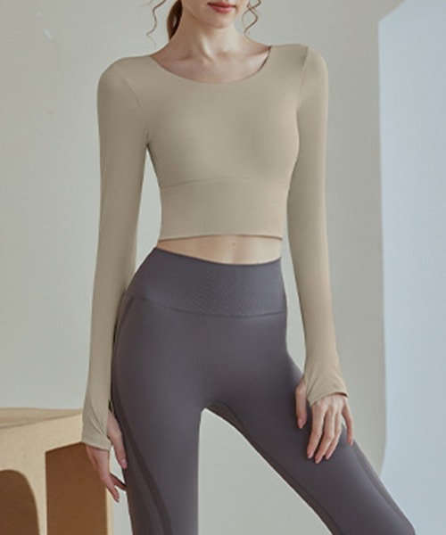 HYSSHOP（エイチワイエスショップ）の「レディース バックダブルクロスカップ付きヨガピラティスウェアトップス[トレーニングウェア/ジムウェア/ピラティスウェア]（その他トップス・レディース・ピンク/ベージュ/ブラック・XL/L/M/S）」の7枚目の写真