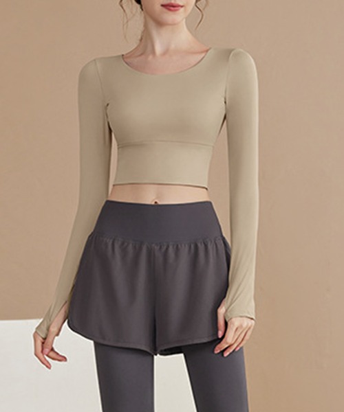 HYSSHOP（エイチワイエスショップ）の「レディース バックダブルクロスカップ付きヨガピラティスウェアトップス[トレーニングウェア/ジムウェア/ピラティスウェア]（その他トップス・レディース・ピンク/ベージュ/ブラック・XL/L/M/S）」の9枚目の写真