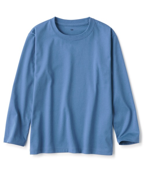 無印良品（ムジルシリョウヒン）の「キッズ　天竺編みクルーネック長袖Ｔシャツ　無地（Tシャツ/カットソー・キッズ・サックスブルー/ブラック/ライトグリーン/ライトオレンジ系/オフホワイト・140/130/120）」の4枚目の写真