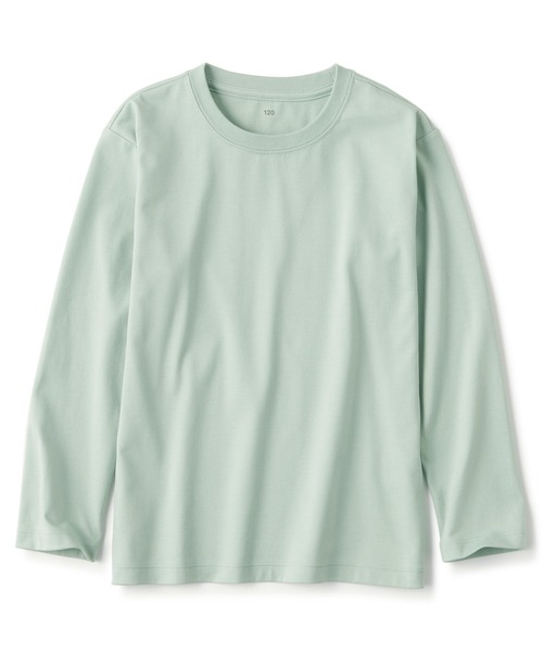 無印良品（ムジルシリョウヒン）の「キッズ　天竺編みクルーネック長袖Ｔシャツ　無地（Tシャツ/カットソー・キッズ・サックスブルー/ブラック/ライトグリーン/ライトオレンジ系/オフホワイト・140/130/120）」の3枚目の写真