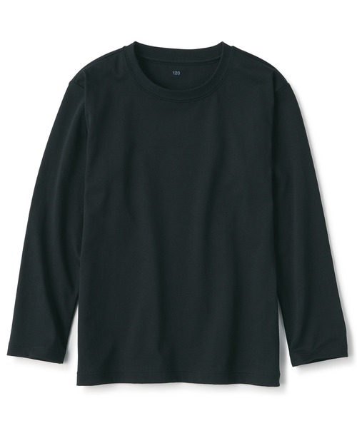 無印良品（ムジルシリョウヒン）の「キッズ　天竺編みクルーネック長袖Ｔシャツ　無地（Tシャツ/カットソー・キッズ・サックスブルー/ブラック/ライトグリーン/ライトオレンジ系/オフホワイト・140/130/120）」の2枚目の写真