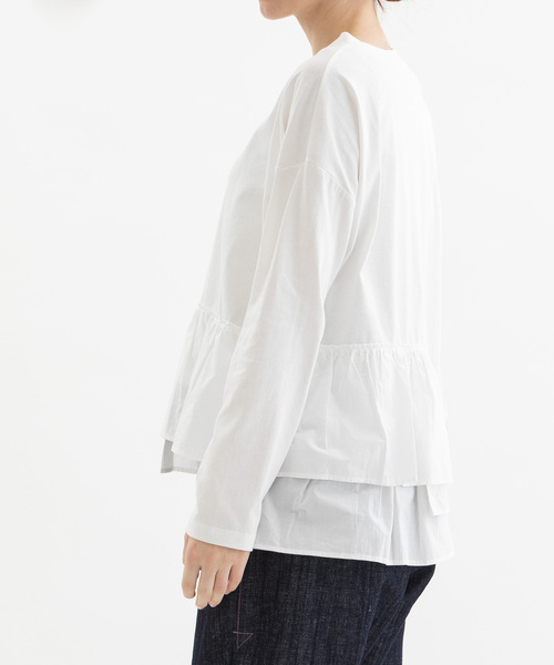 nop de nod（ノップドゥノッド）の「USコットン天竺アシメトリーフリルカットソー（Tシャツ/カットソー・レディース・ブルー/オフホワイト/ダークグレー・M）」の7枚目の写真