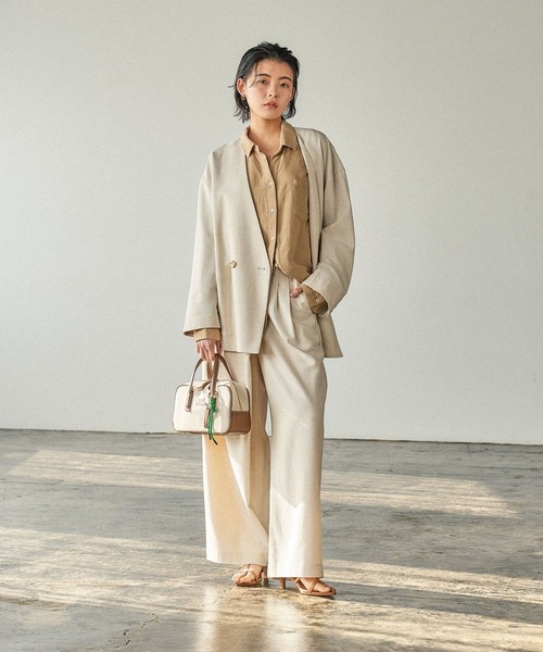 BAYFLOW（ベイフロー）の「[セットアップ可能]ノーカラーリネンジャケット（ノーカラージャケット・レディース・アイボリー/イエロー・SMALL/MEDIUM）」の7枚目の写真