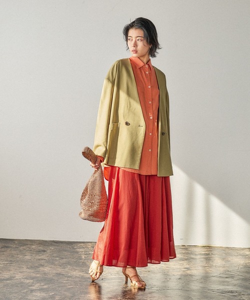 BAYFLOW（ベイフロー）の「[セットアップ可能]ノーカラーリネンジャケット（ノーカラージャケット・レディース・アイボリー/イエロー・SMALL/MEDIUM）」の11枚目の写真