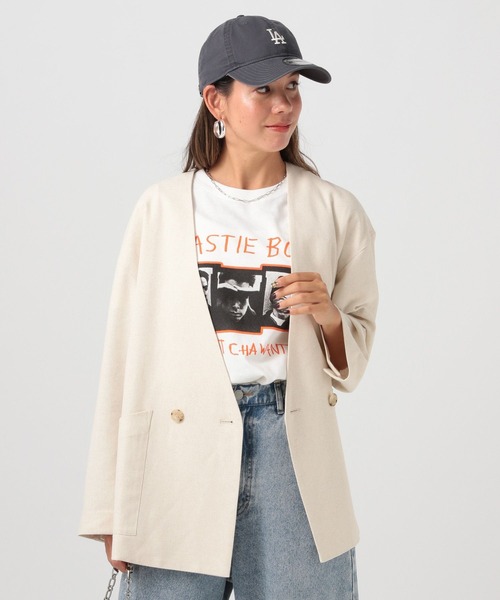 BAYFLOW（ベイフロー）の「[セットアップ可能]ノーカラーリネンジャケット（ノーカラージャケット・レディース・アイボリー/イエロー・SMALL/MEDIUM）」の16枚目の写真