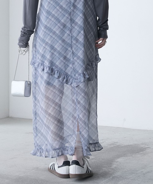 エムズグレーシー半袖ワンピース チェックフリルティアード