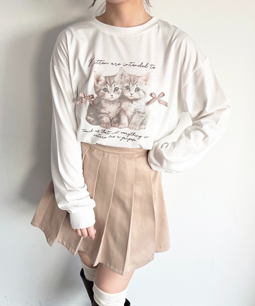 apres jour(アプレジュール)の「猫アソートリボンロンT(Tシャツ/カットソー・レディース・ブラウン系その他/ピンク/ホワイト/ブルー・フリー/X-LARGE)」の3枚目の写真