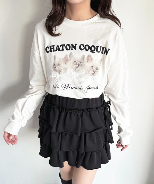 apres jour(アプレジュール)の「猫アソートリボンロンT(Tシャツ/カットソー・レディース・ブラウン系その他/ピンク/ホワイト/ブルー・フリー/X-LARGE)」の2枚目の写真
