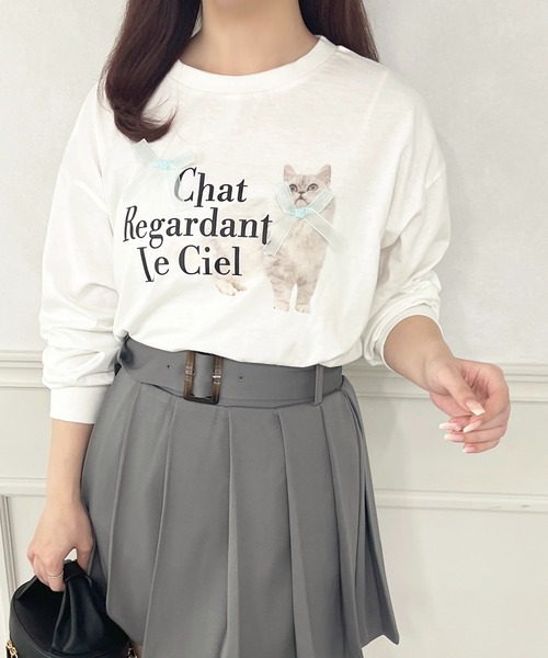 apres jour(アプレジュール)の「猫アソートリボンロンT(Tシャツ/カットソー・レディース・ブラウン系その他/ピンク/ホワイト/ブルー・フリー/X-LARGE)」の4枚目の写真