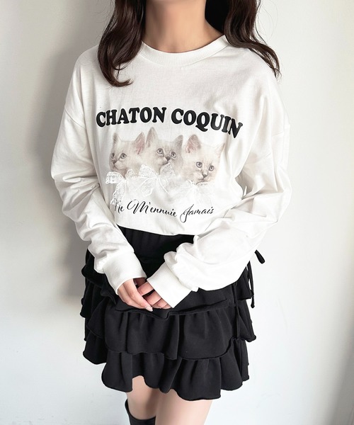 apres jour(アプレジュール)の「猫アソートリボンロンT(Tシャツ/カットソー・レディース・ブラウン系その他/ピンク/ホワイト/ブルー・フリー/X-LARGE)」の6枚目の写真