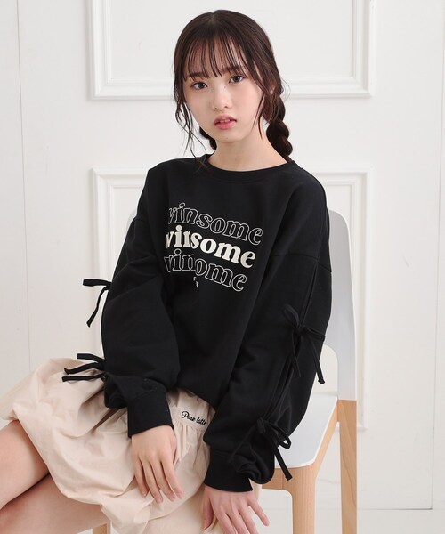 PINK-latte(ピンクラテ)の「ミニ裏毛リボンプルオーバー(Tシャツ/カットソー・キッズ・ベビーピンク/アイボリー/ブラック/ライトブルー・16/15 /14/13)」の11枚目の写真