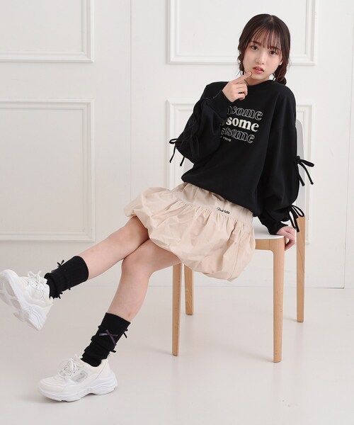 PINK-latte(ピンクラテ)の「ミニ裏毛リボンプルオーバー(Tシャツ/カットソー・キッズ・ベビーピンク/アイボリー/ブラック/ライトブルー・16/15 /14/13)」の12枚目の写真