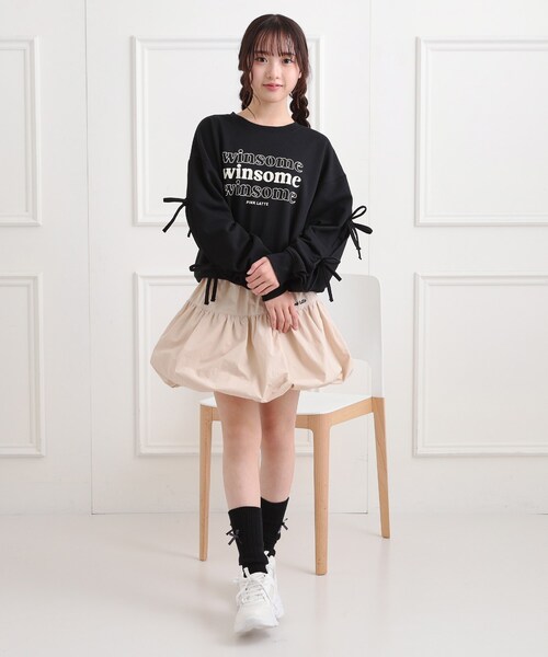 PINK-latte(ピンクラテ)の「ミニ裏毛リボンプルオーバー(Tシャツ/カットソー・キッズ・ベビーピンク/アイボリー/ブラック/ライトブルー・16/15 /14/13)」の13枚目の写真