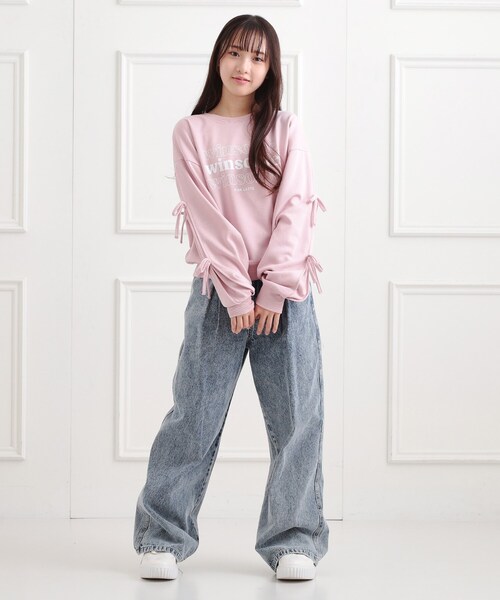 PINK-latte(ピンクラテ)の「ミニ裏毛リボンプルオーバー(Tシャツ/カットソー・キッズ・ベビーピンク/アイボリー/ブラック/ライトブルー・16/15 /14/13)」の16枚目の写真