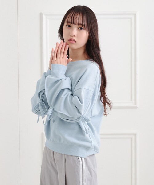 PINK-latte(ピンクラテ)の「ミニ裏毛リボンプルオーバー(Tシャツ/カットソー・キッズ・ベビーピンク/アイボリー/ブラック/ライトブルー・16/15 /14/13)」の19枚目の写真