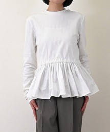 STYLEBLOCK（スタイルブロック）の「ワイドリブ×タフタペプラムトップス（Tシャツ/カットソー）」