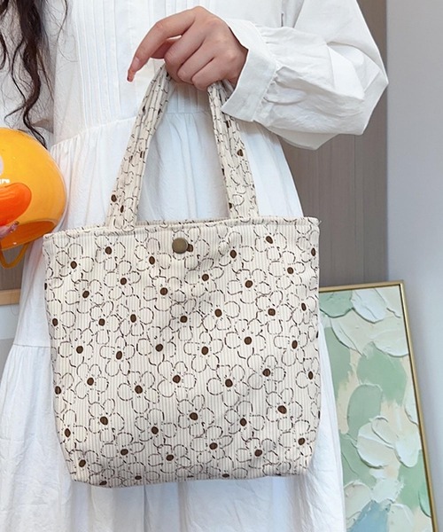 Mignonjour(ミニョンジュール)の「Mignonjour/フラワーコーデュロイミニトートバッグ M2664(トートバッグ・レディース・ブラウン/ホワイト・FREE)」の1枚目の写真