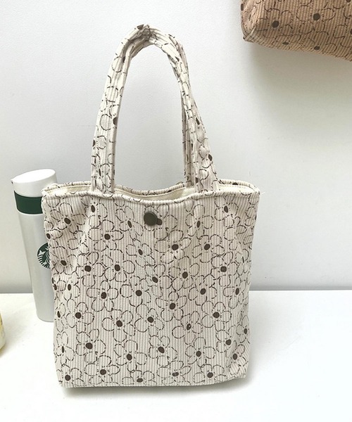 Mignonjour(ミニョンジュール)の「Mignonjour/フラワーコーデュロイミニトートバッグ M2664(トートバッグ・レディース・ブラウン/ホワイト・FREE)」の4枚目の写真