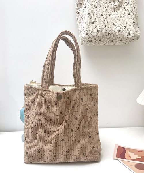Mignonjour(ミニョンジュール)の「Mignonjour/フラワーコーデュロイミニトートバッグ M2664(トートバッグ・レディース・ブラウン/ホワイト・FREE)」の5枚目の写真
