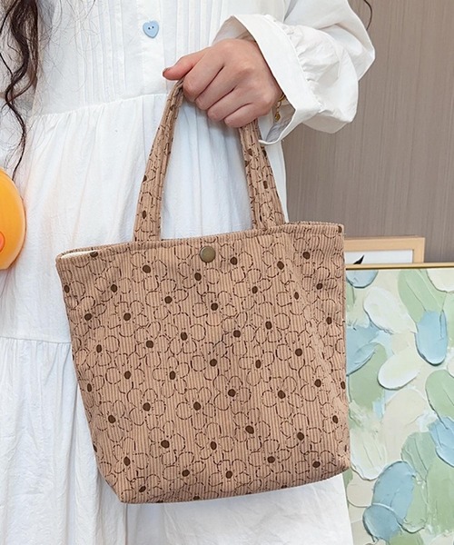 Mignonjour(ミニョンジュール)の「Mignonjour/フラワーコーデュロイミニトートバッグ M2664(トートバッグ・レディース・ブラウン/ホワイト・FREE)」の6枚目の写真