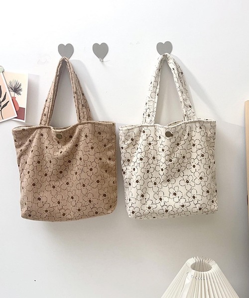 Mignonjour(ミニョンジュール)の「Mignonjour/フラワーコーデュロイミニトートバッグ M2664(トートバッグ・レディース・ブラウン/ホワイト・FREE)」の7枚目の写真
