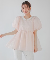 fitmore フィットモア　ジャガードカシュクールペプラムトップス　ピンク ジャガードカシュクールペプラムトップス（その他トップス