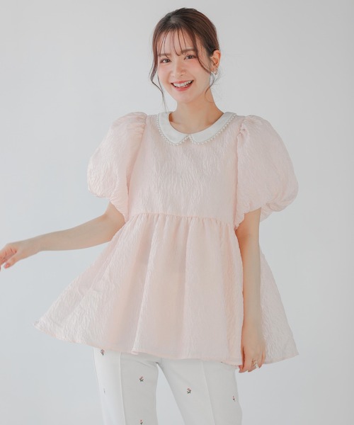 fitmore 丸襟ジャガードペプラムトップス 丸襟ジャガードペプラムトップス【宅配便】 | Fit more