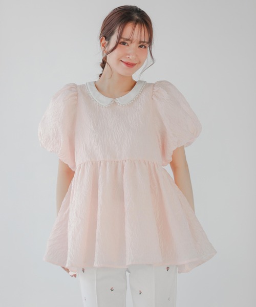 パール襟ジャガードペプラムトップス（その他トップス）｜Fit