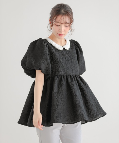 fitmore Fit more パール襟ジャガードペプラムトップス パール襟ジャガードペプラムトップス（その他トップス）｜Fit