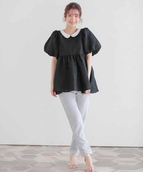 パール襟ジャガードペプラムトップス（その他トップス）｜Fit