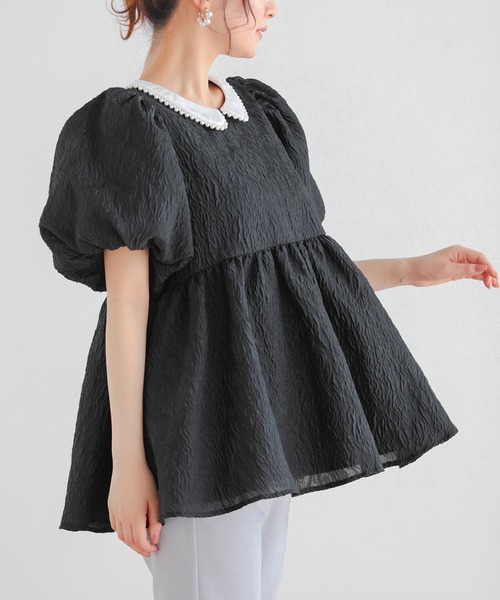 パール襟ジャガードペプラムトップス（その他トップス）｜Fit