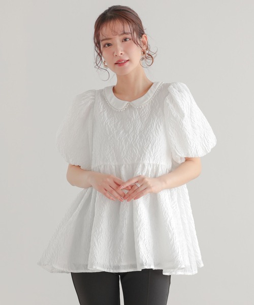 パール襟ジャガードペプラムトップス（その他トップス）｜Fit