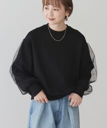 袖チュール重ねプルオーバー