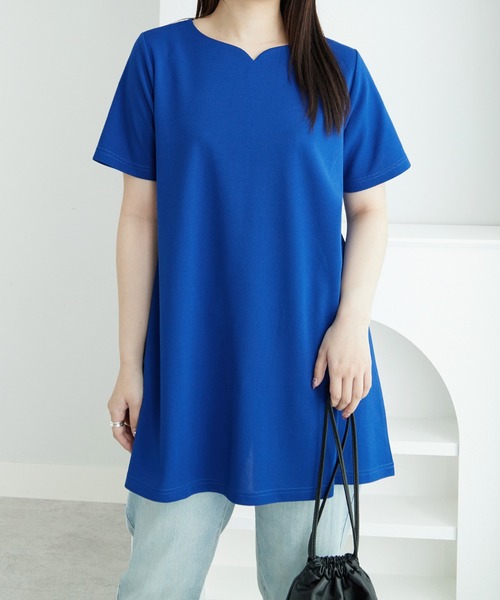 alotta(アロッタ)の「ロングフレアーTシャツチュニック(チュニック・レディース・ブラック/ロイヤルブルー/ネイビー/ピンク/ブラック系その他/モカ/ネイビー系・4L/3L/5L/LL/L/M)」の5枚目の写真