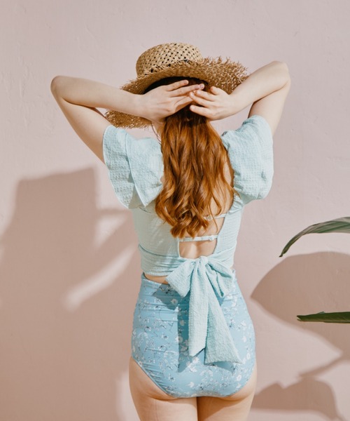 軽い着け心地でしっかり盛れる【楽盛り水着】 ショルダーフリル 7S 9M