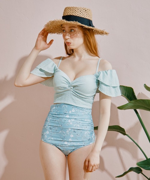 軽い着け心地でしっかり盛れる【楽盛り水着】 ショルダーフリル 7S 9M