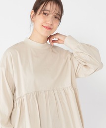 リブモック切り替えフレアブラウス