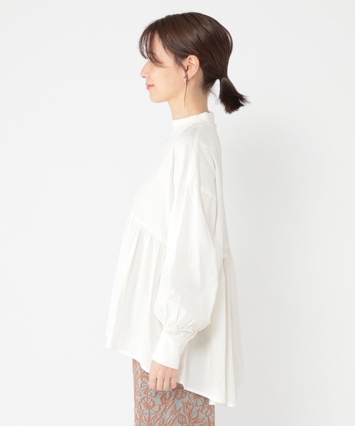 セール】リブモック切り替えフレアブラウス（シャツ/ブラウス