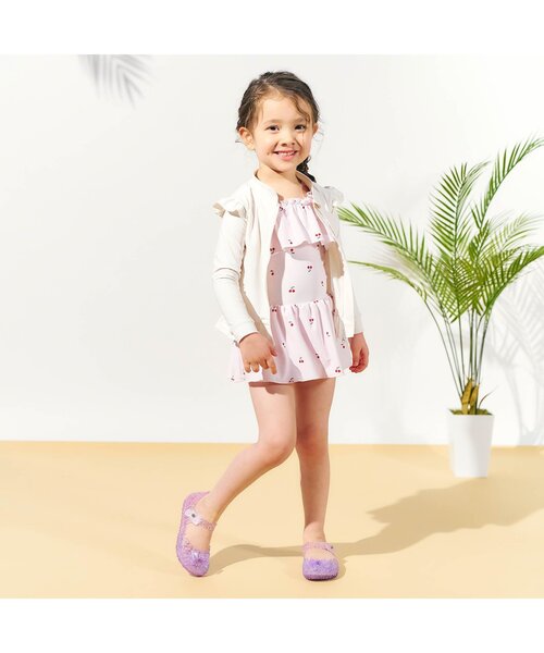 apres les cours（アプレレクール）の「【UVカット/ジュニア対応】肩フリルラッシュガード（ラッシュガード・キッズ・アイボリー/ピンク・80/90/100/110/120/130/140）」の16枚目の写真