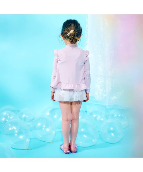 apres les cours（アプレレクール）の「【UVカット/ジュニア対応】肩フリルラッシュガード（ラッシュガード・キッズ・アイボリー/ピンク・80/90/100/110/120/130/140）」の3枚目の写真