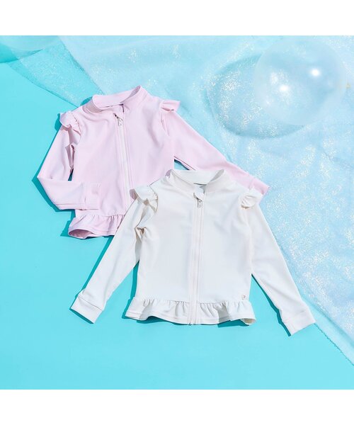 apres les cours（アプレレクール）の「【UVカット/ジュニア対応】肩フリルラッシュガード（ラッシュガード・キッズ・アイボリー/ピンク・80/90/100/110/120/130/140）」の4枚目の写真