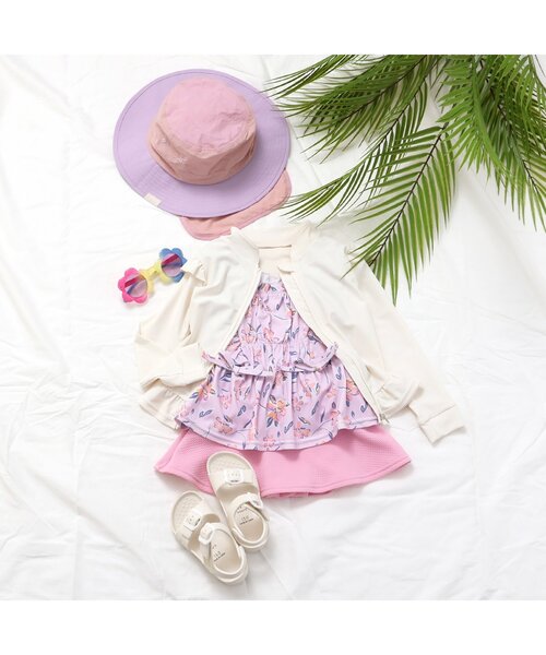 apres les cours（アプレレクール）の「【UVカット/ジュニア対応】肩フリルラッシュガード（ラッシュガード・キッズ・アイボリー/ピンク・80/90/100/110/120/130/140）」の6枚目の写真