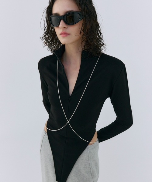 JOSE MOON（ジョゼムーン）の「SEAM SLIM ZIP TOP/シームスリムジップトップ（Tシャツ/カットソー・レディース・ブラック/ホワイト・FREE）」の20枚目の写真