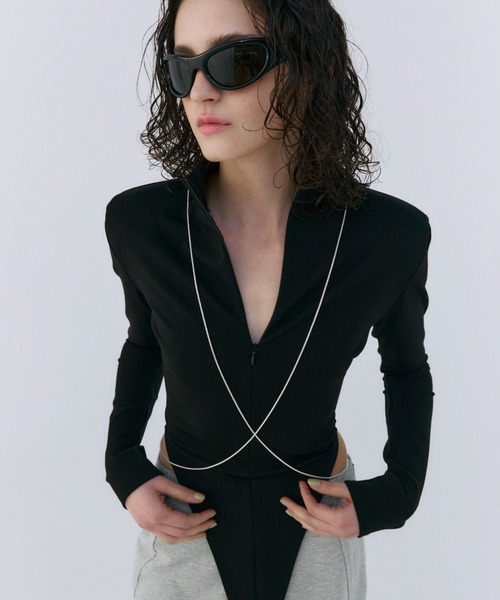 JOSE MOON（ジョゼムーン）の「SEAM SLIM ZIP TOP/シームスリムジップトップ（Tシャツ/カットソー・レディース・ブラック/ホワイト・FREE）」の7枚目の写真