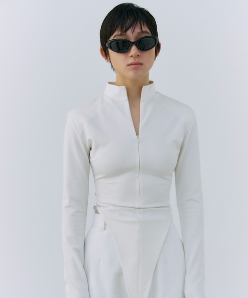 JOSE MOON（ジョゼムーン）の「SEAM SLIM ZIP TOP/シームスリムジップトップ（Tシャツ/カットソー・レディース・ブラック/ホワイト・FREE）」の22枚目の写真