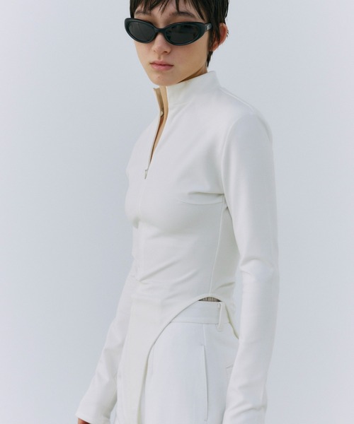 JOSE MOON（ジョゼムーン）の「SEAM SLIM ZIP TOP/シームスリムジップトップ（Tシャツ/カットソー・レディース・ブラック/ホワイト・FREE）」の14枚目の写真